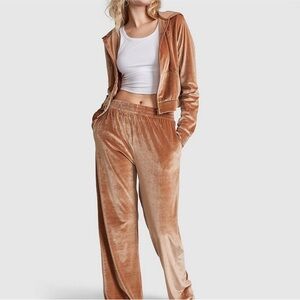PINK Velour Shine Logo Wide-Leg Pants